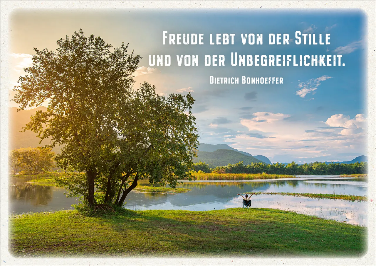 Postkarten Freude lebt von der Stille - Baum am See
