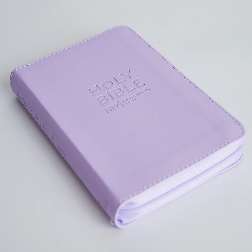 Anglais, Bible, NIV, poche, souple, lilas, fermeture éclair