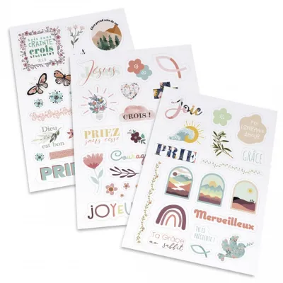 Lot de 3 planches d'autocollants - motifs chrétiens