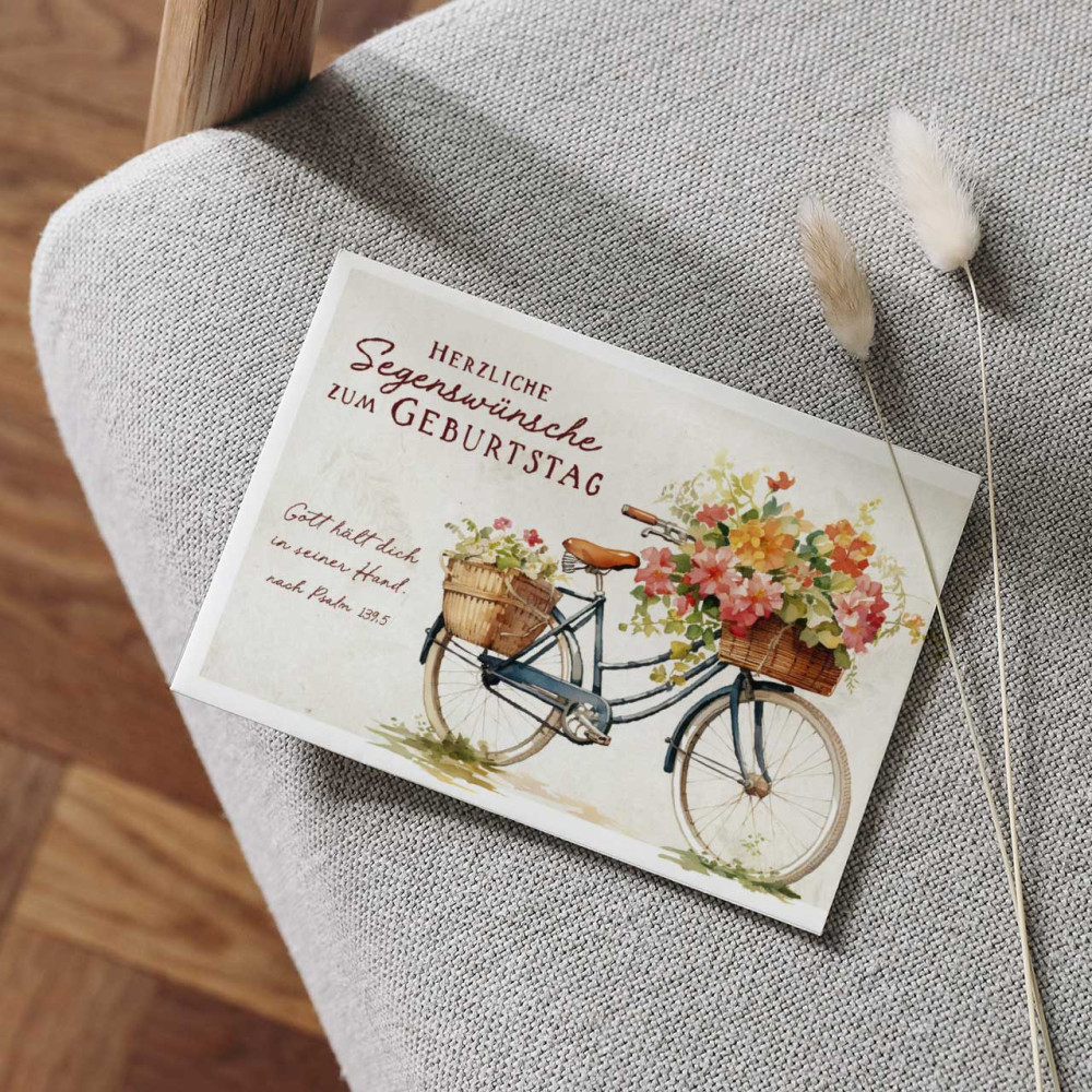 Postkarte Gott hält dich - Fahrrad