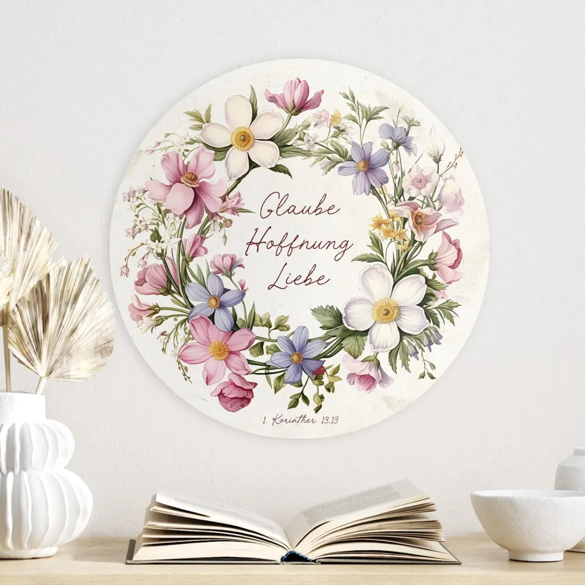 Wandschmuckbild Blumenkranz - Ø 40 cm