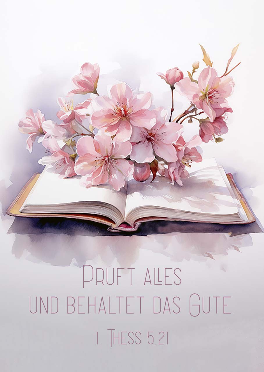 Postkarte Jahreslosung 2025 Bibel mit Blüten