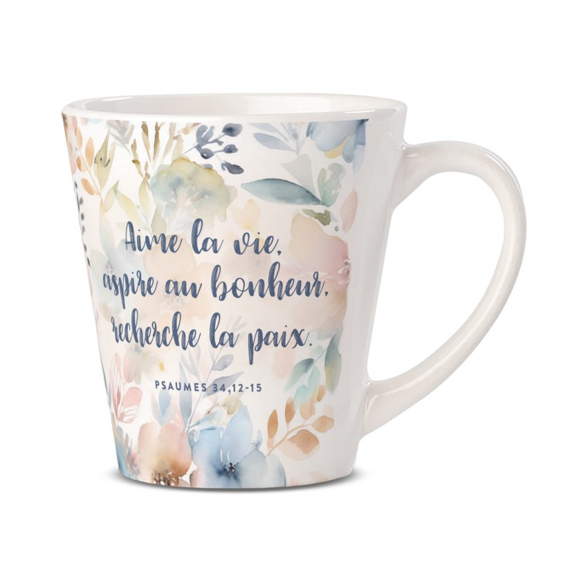 Mug motifs floraux pastels "Aime la vie" Psaumes