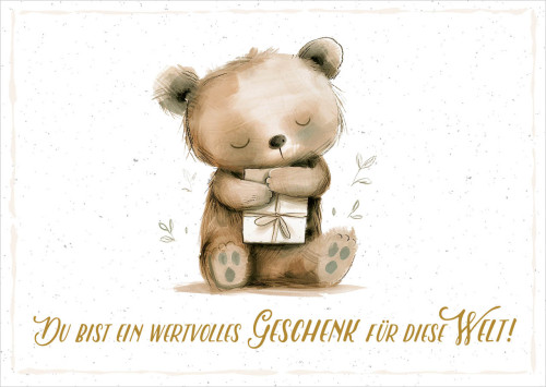 Postkarten Bär mit Geschenk