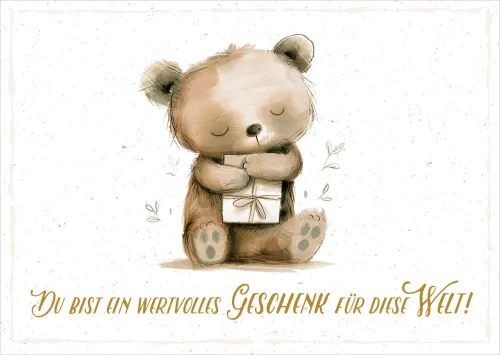 Postkarten Bär mit Geschenk