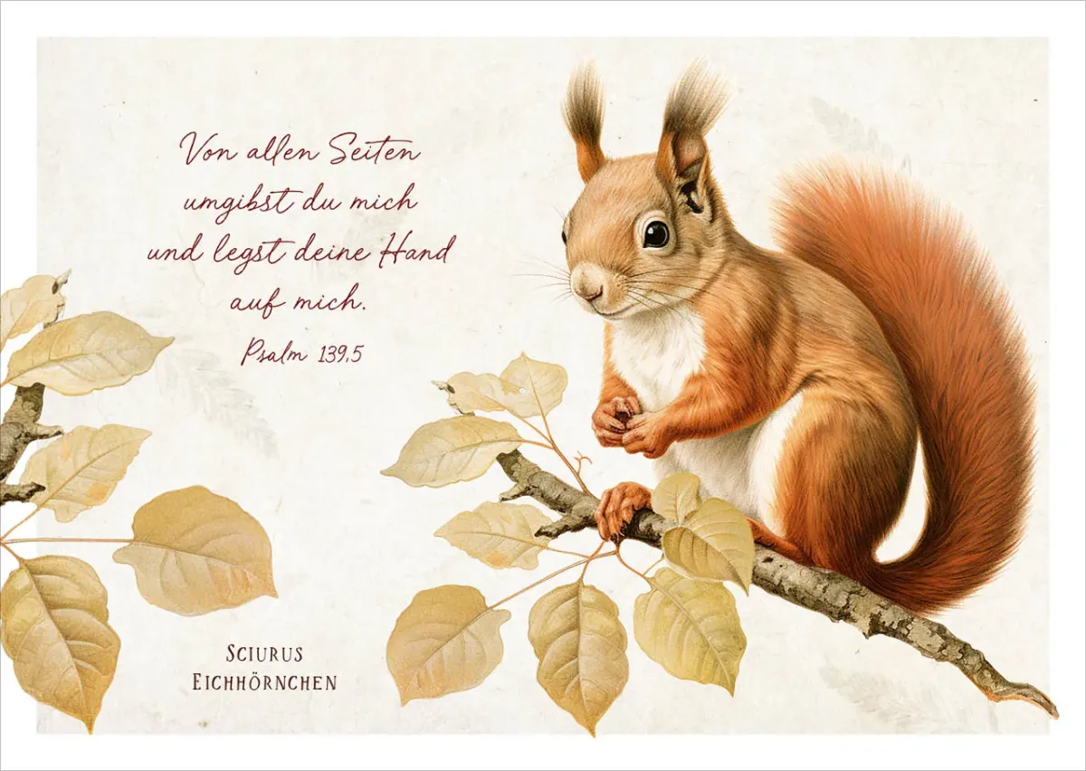 Postkarten niedliches Eichhörnchen - Psalm 139,5
