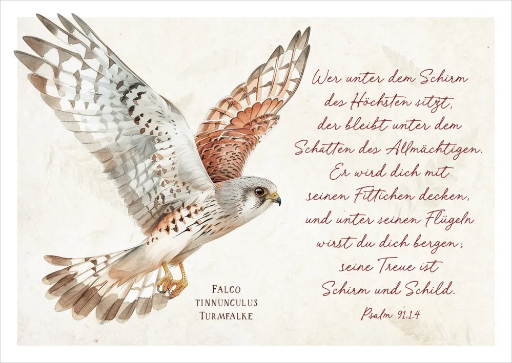 Postkarten majestätischer Turmfalke - Psalm 91,1.4