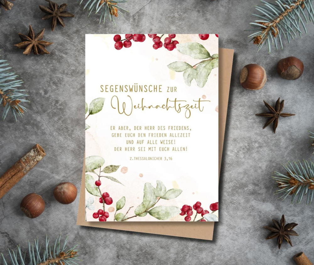 Faltkarte Weihnachten rote Beeren - 2. Thessalonicher 3,16