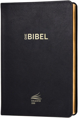 Allemand, Bible Schlachter 2000, étude, flexible, cuir de boeuf, tr. or, noir