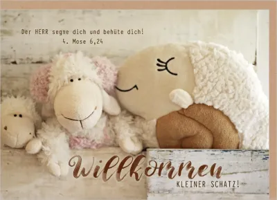 Faltkarte Willkommen kleiner Schatz (mit Kuscheltieren) - 4. Mose 6,24