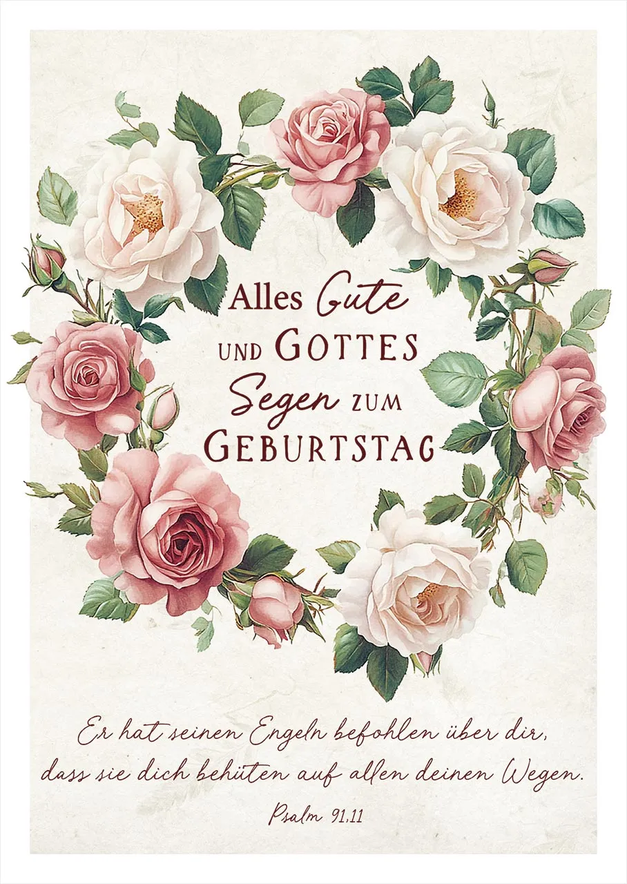 Postkarte Kranz aus Rosen - Psalm 91,11
