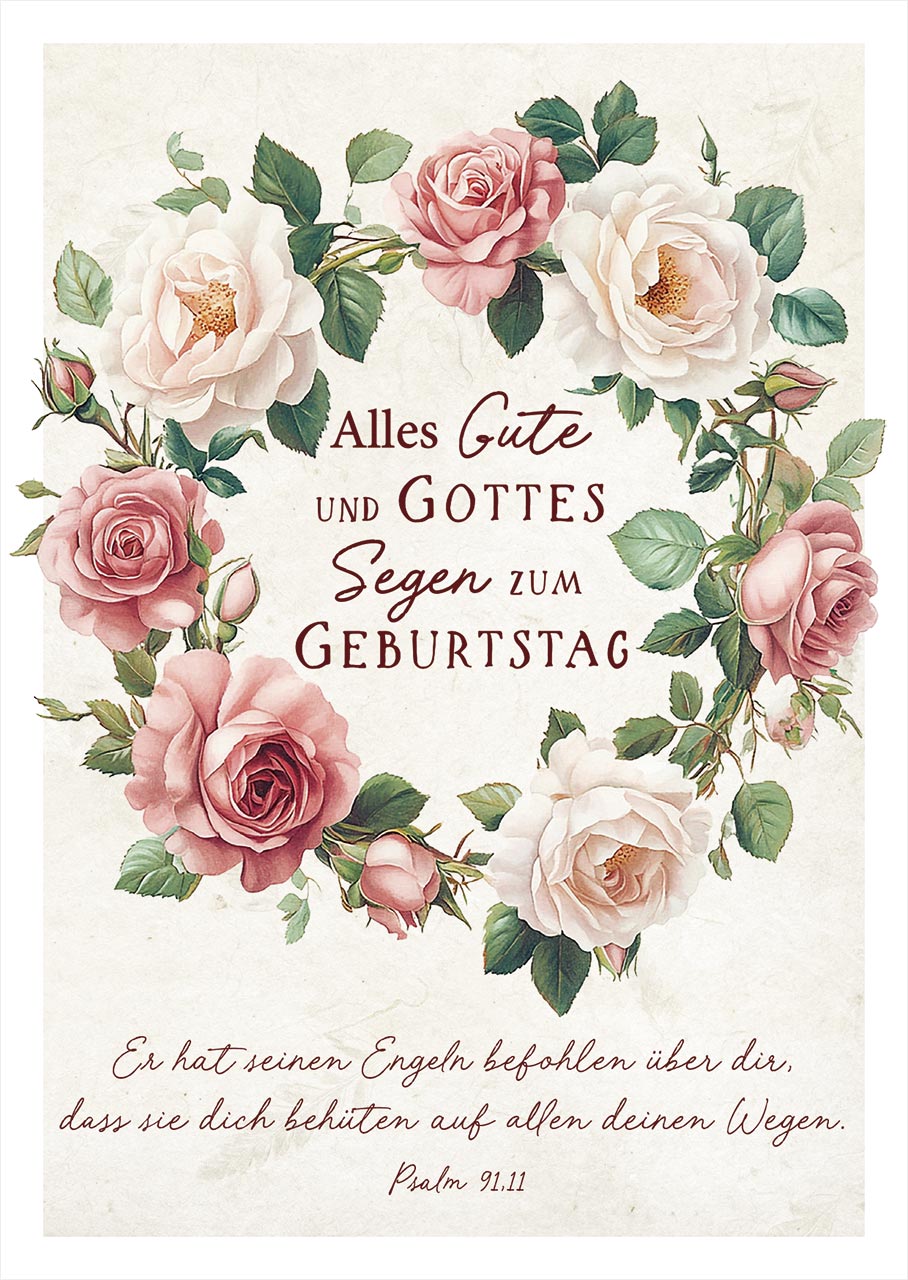 Postkarten Kranz aus Rosen - Psalm 91,11
