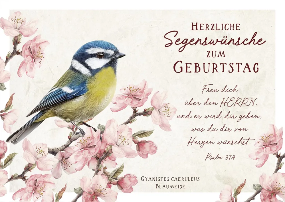 Postkarte Blaumeise - Psalm 37,4