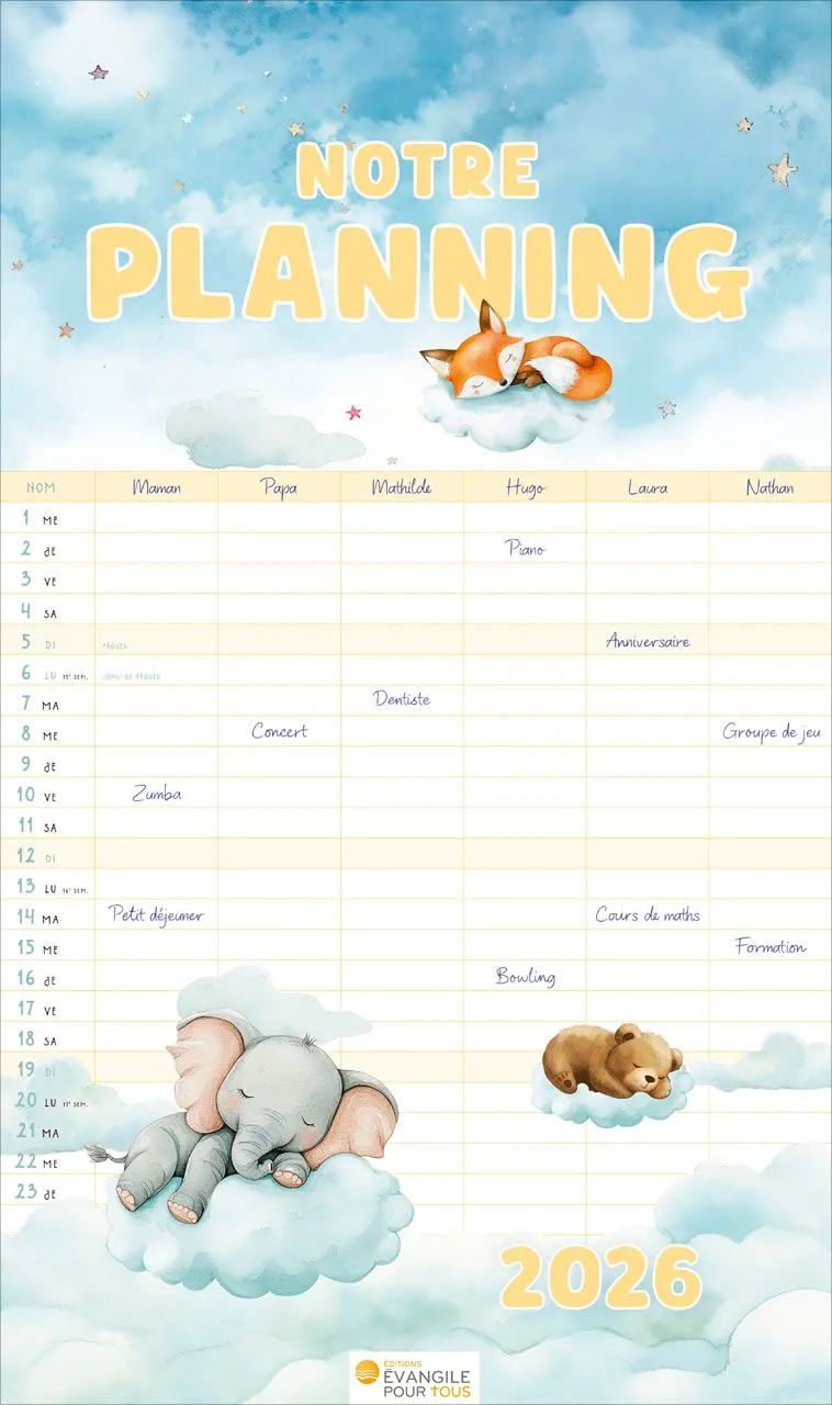 Notre planning - Calendrier mural