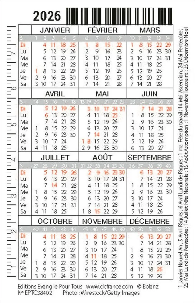 Calendrier format carte de crédit - Motif Paysage (Galates 5.1)