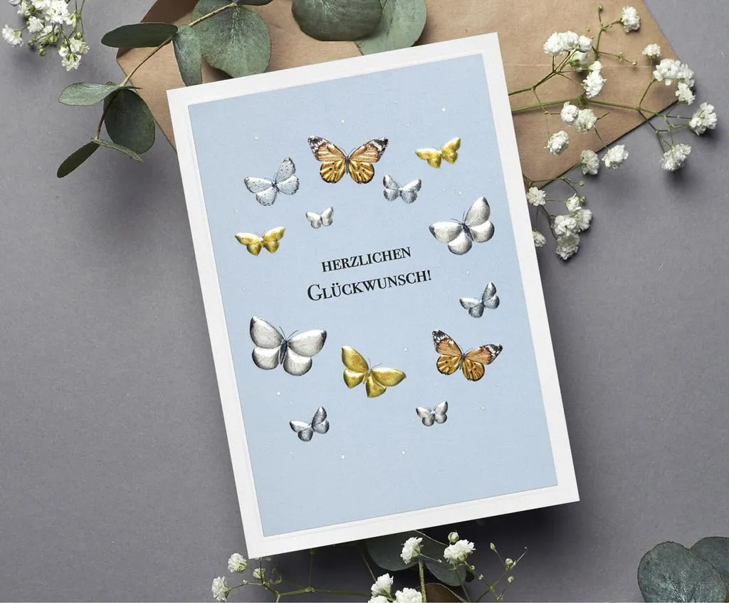Faltkarte Herzlichen Glückwünsch - Schmetterlinge - Psalm 34,2