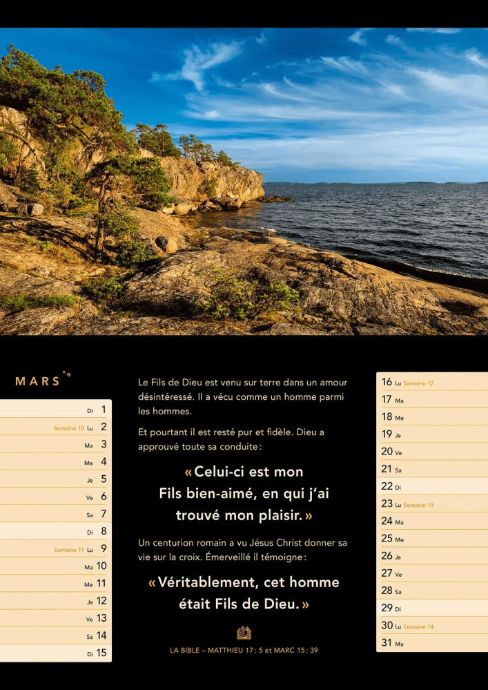 Lumière de vie, calendrier mensuel - Format : fermé A4 / ouvert A3