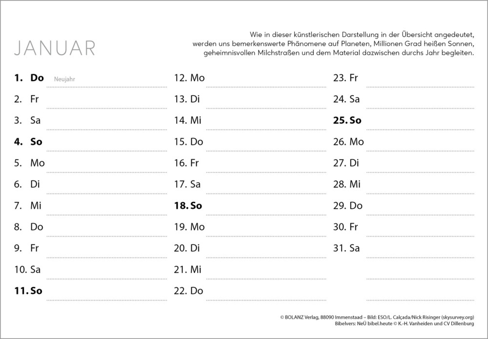 Kalender Du bist nicht fern - Das Universum - ein Gedanke Gottes, Panoramakalender