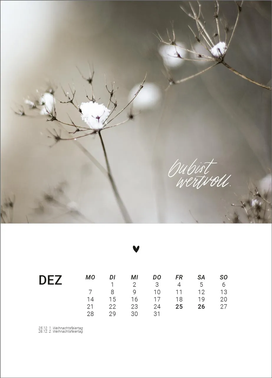 Kalender Zweitausendsechsundzwanzig - Tischkalender mit Holzaufsteller