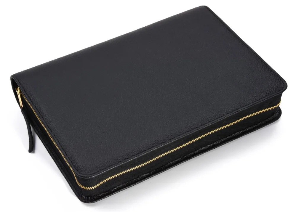 Étui pour Bible Schlachter 2000, édition en gros caractères - Cuir de vachette, grain fin, noir