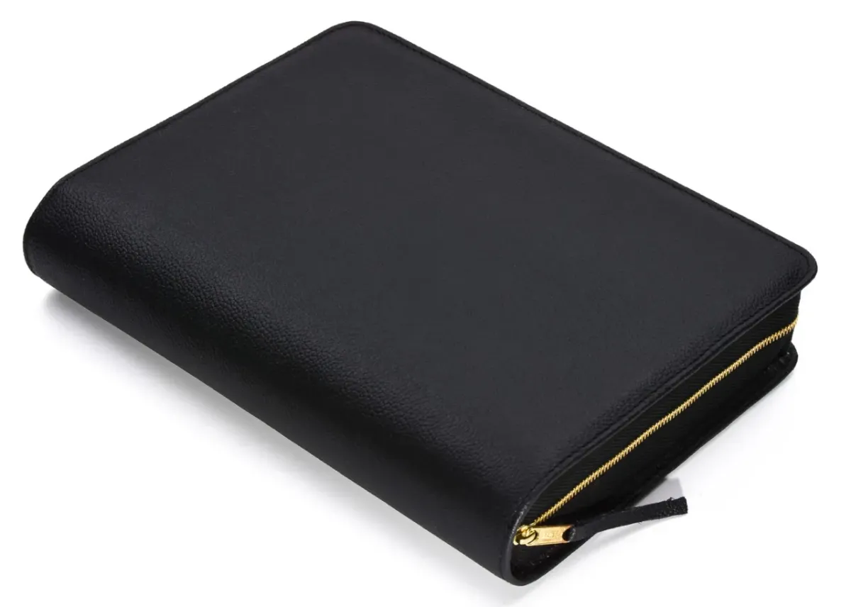 Étui pour Bible Schlachter 2000, édition en gros caractères - Cuir de vachette, grain fin, noir