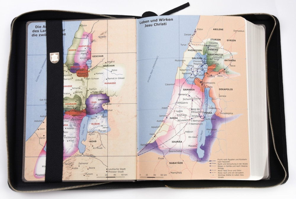 Bible d'étude MacArthur avec étui en cuir véritable - Étui en cuir véritable légèrement grainé...