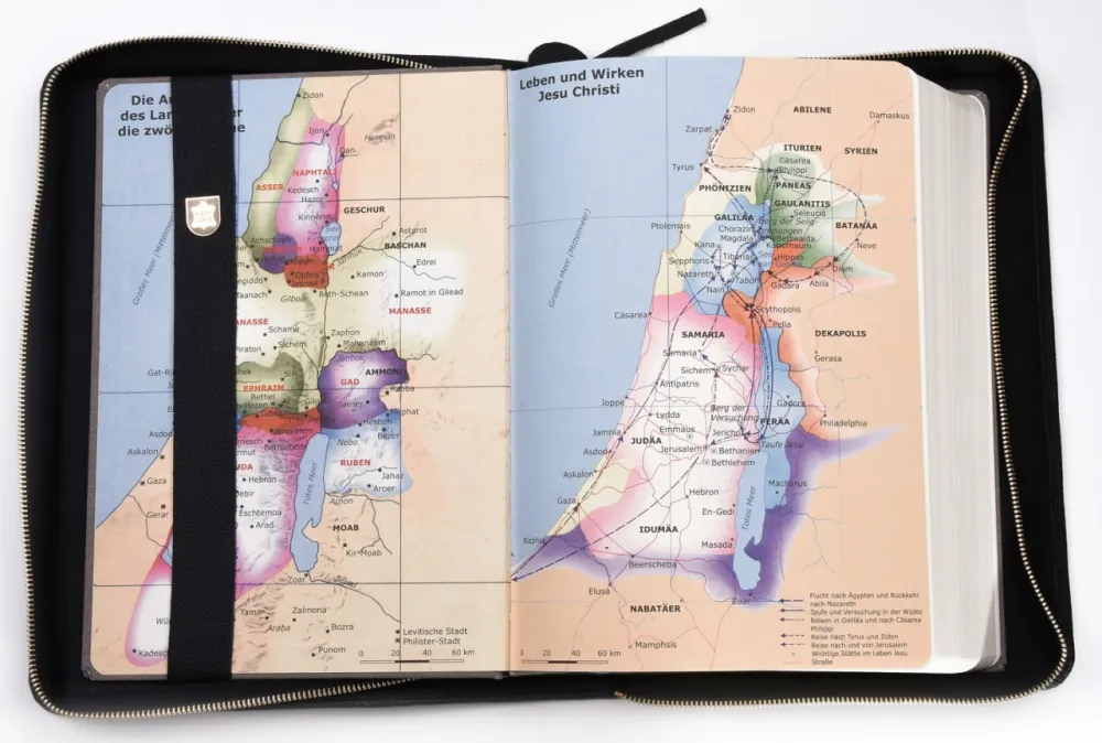 Bible d'étude MacArthur avec étui en cuir véritable - Étui en cuir véritable légèrement grainé...