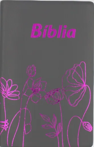Bible Almeida avec concordance - couverture souple en polyuréthane gris avec décor fleurs mauves