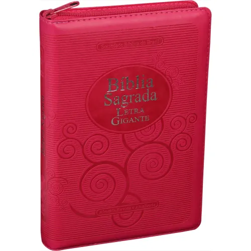 Portugais, Bible, Almeida Revista et Actualizada, gros caractères, rose, fermeture éclair et...