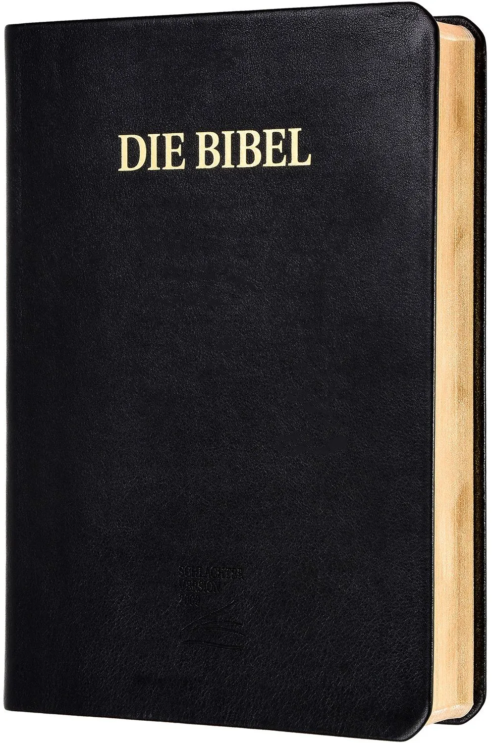Allemand, Bible Schlachter 2000, grandes lettres, cuir, tranche or, noire, reliure cousue