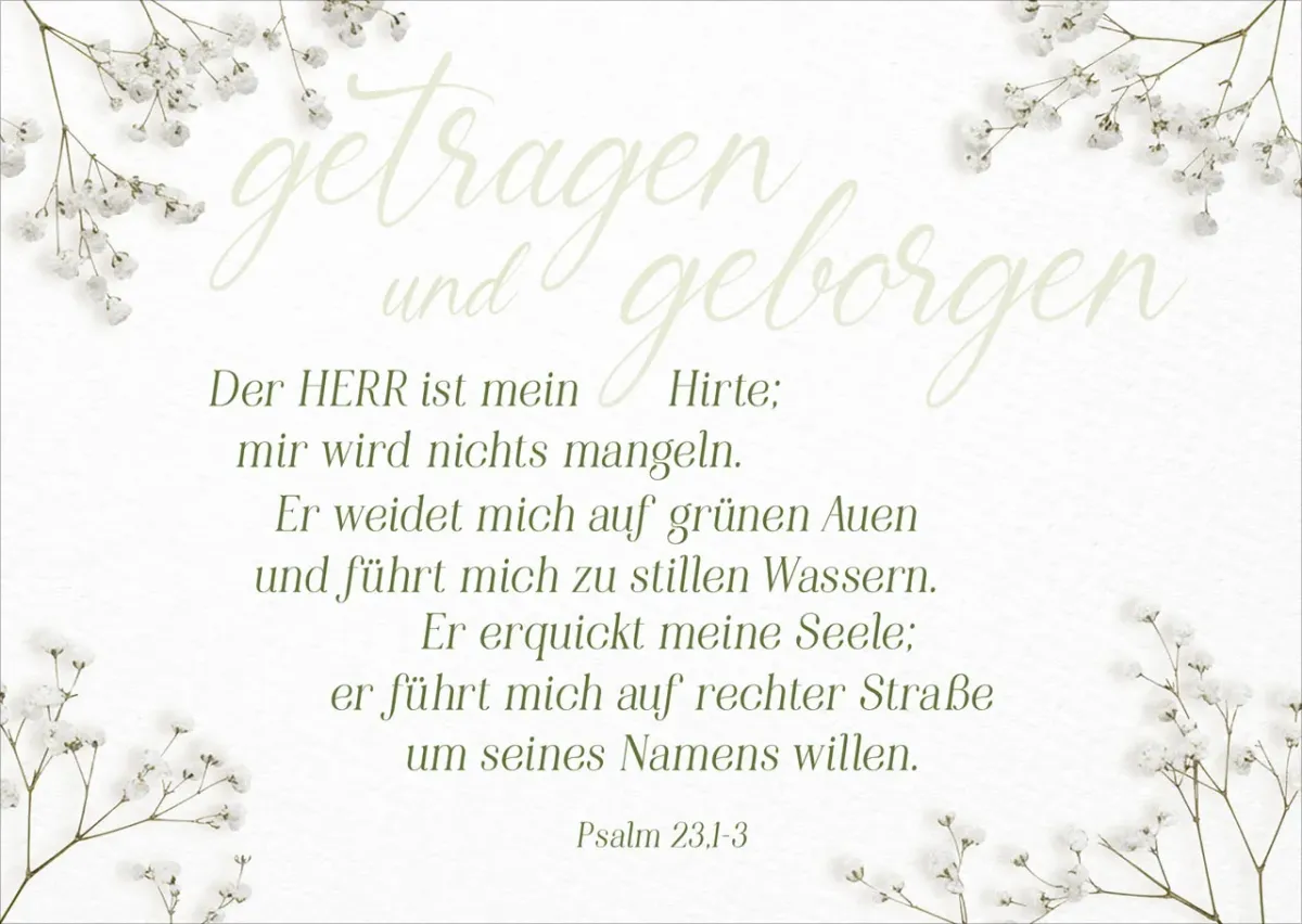 Postkarte getragen und geborgen - Psalm 23. 1-3