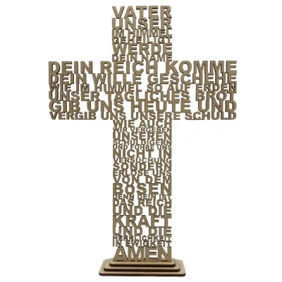 Holzkreuz Unser Vater - mit Sockel zum aufstellen