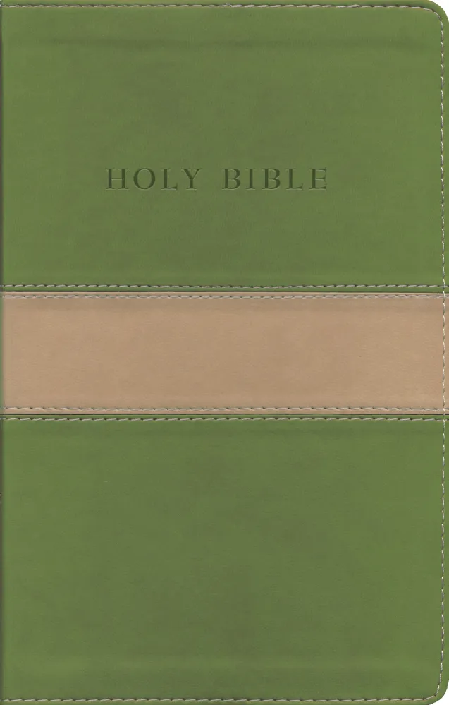 Anglais, Bible King James Version, moyen format, gros caracteres, duo beige/olive, tranche or