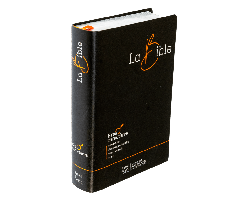 Bible Segond 21, gros caractères - couverture souple noire en fibrocuir, tranche argentée