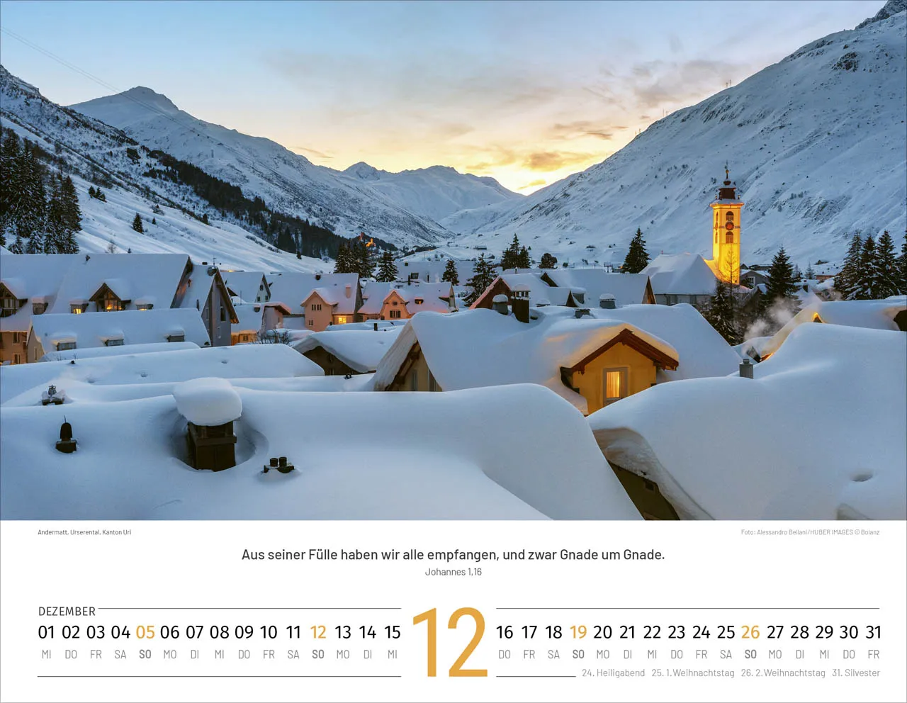 Calendrier Paysages Suisses - Allemand, Calendrier mural