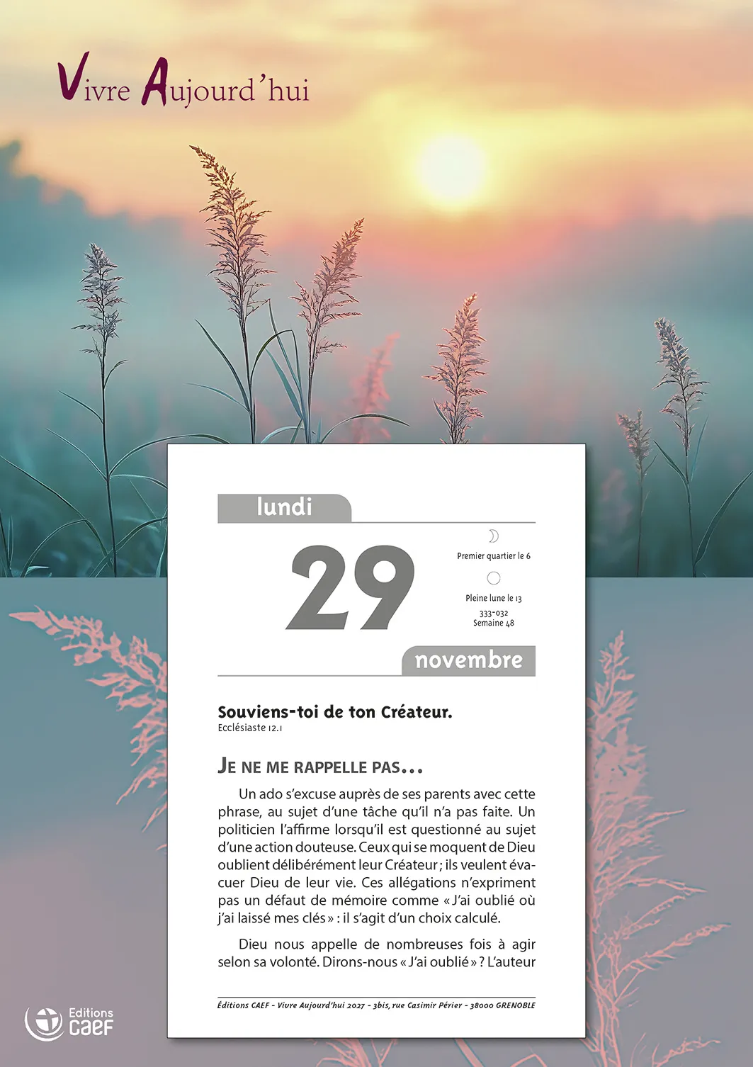 Vivre aujourd'hui - calendrier éphéméride, à suspendre et effeuiller, grande plaque