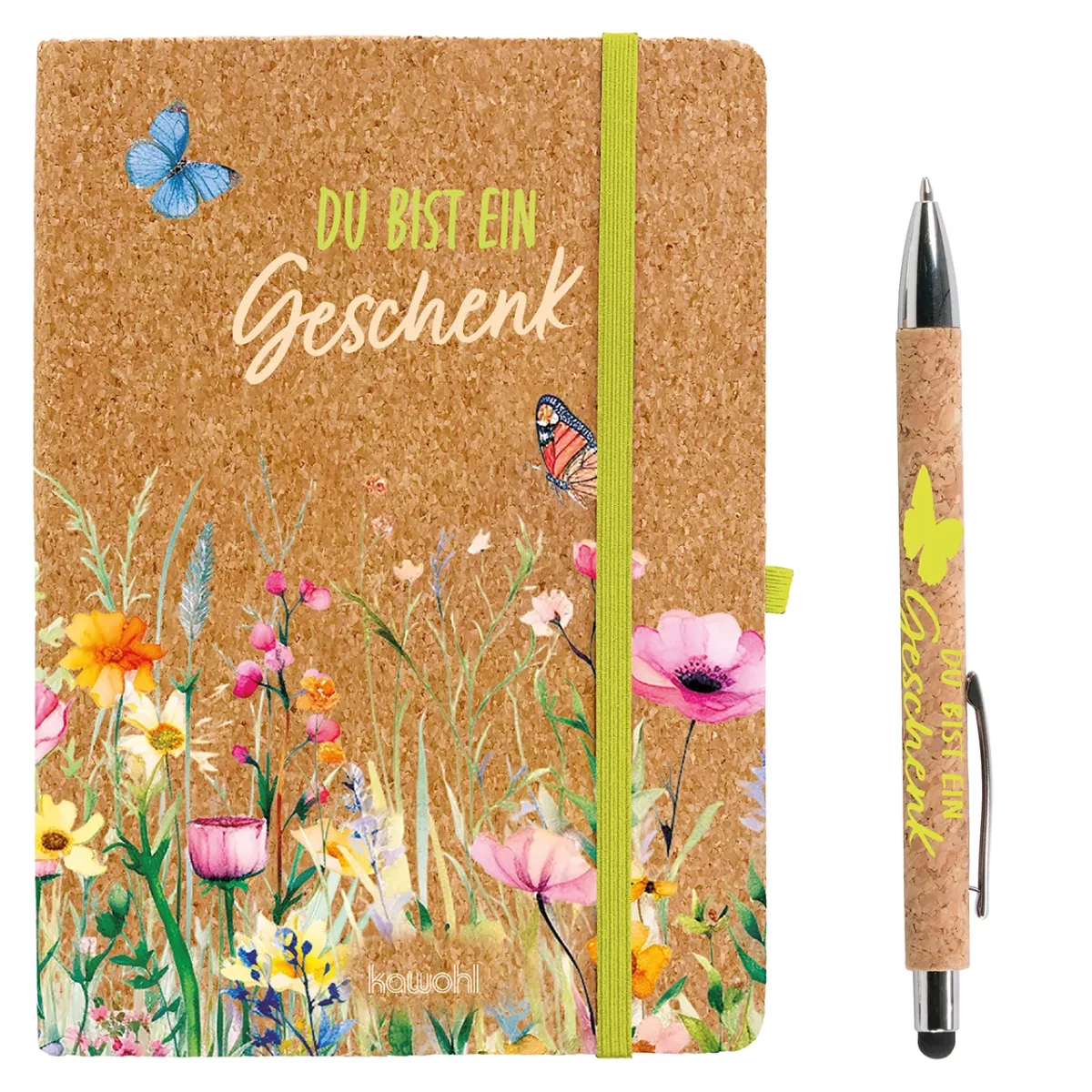 Du bist ein Geschenk - Kork-Schreibset (Notizbuch & Kugelschreiber) - Die perfekte Kombination -...