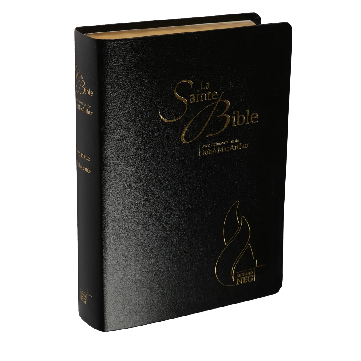 Bible d'étude Segond NEG MacArthur, noire - couverture souple, fibrocuir, tranche or