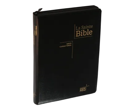 Bible Segond NEG, gros caractères, noire - Couverture souple, fibrocuir, tranche or, avec onglets...
