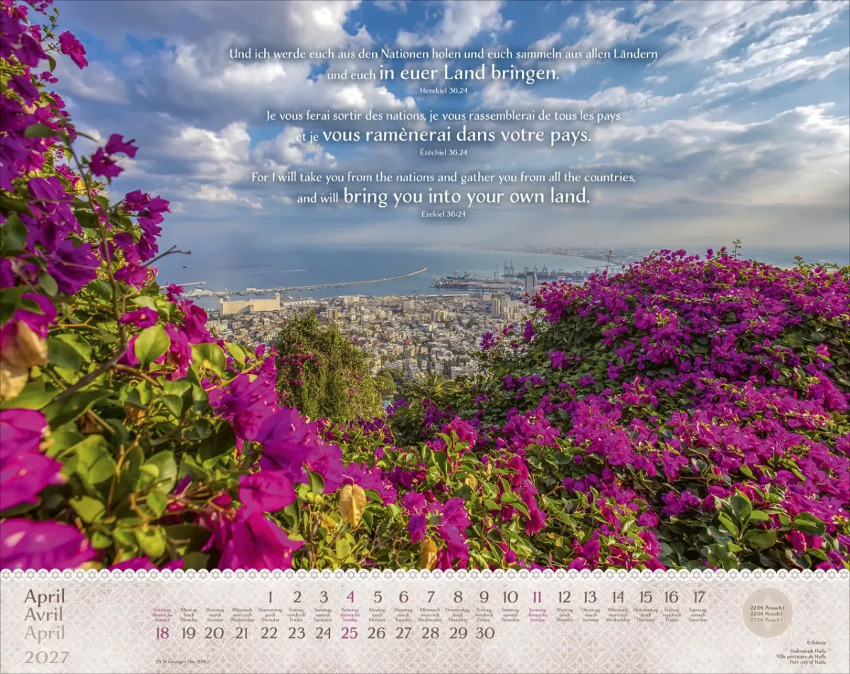 Calendrier Israël Merveilles, trilingue: français, allemand, anglais - Mural