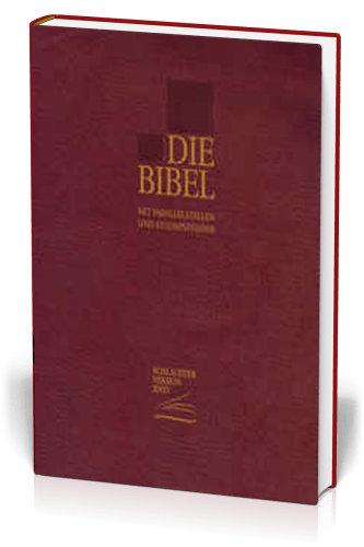 Allemand, Bible Schlachter 2000 d'étude de poche avec parallèles - fibrocuir, tranches or, grenat