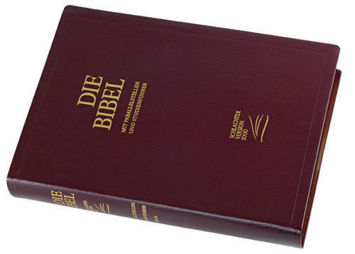 Allemand, Bible Schlachter 2000 d'étude - Fibrocuir, tranche or, grenat