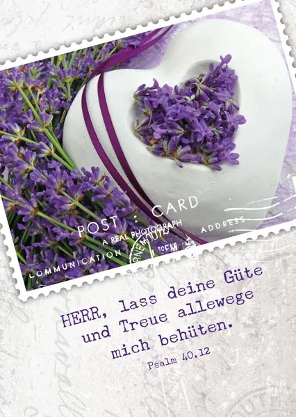 PK LAVENDELHERZ, 12 STÜCK - POSTKARTE