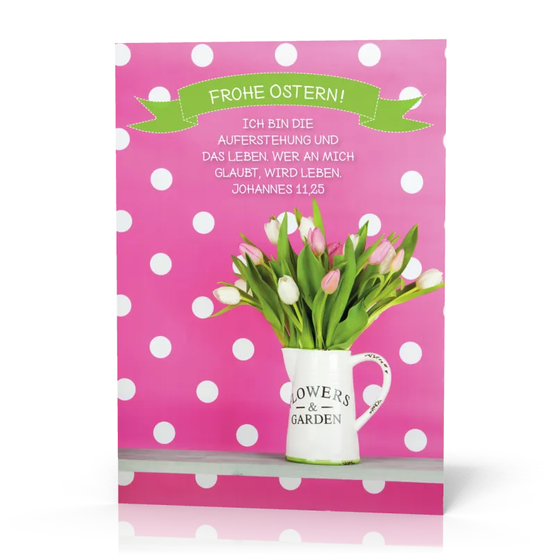 PK FROHE OSTERN - TULPEN IM KRUG - 12 STÜCK - POSTKARTE