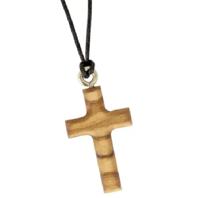 Croix en bois d'olivier avec cordon marron