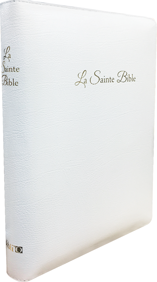 Bible Segond 1910, gros caractères, blanche - couverture souple, fibrocuir, avec zipper, tranche...