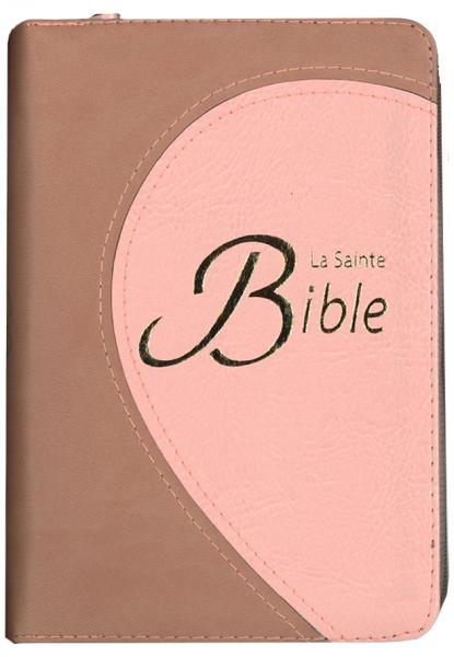 Bible Segond 1910, de poche, duo saumon rose - couverture souple, avec zipper, tranche or, signet