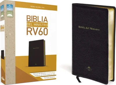 Espagnol, Bible, Reina Valera 1960, Biblia del Ministro, tranche or, cuir, noire
