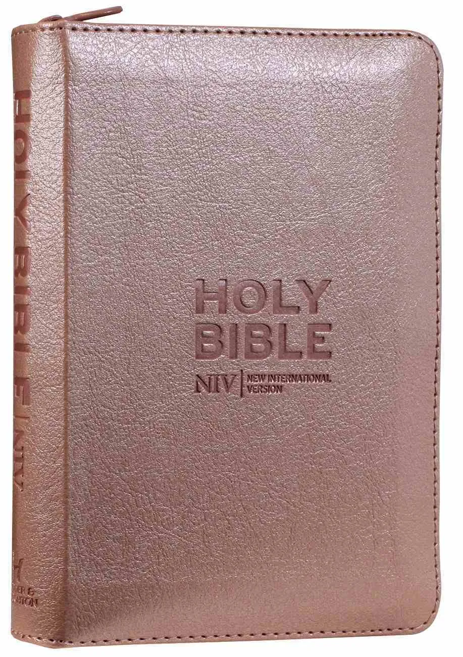 Anglais, Bible NIV, poche, souple, rose or, similicuir, fermeture éclair