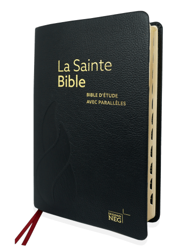 Bible d'étude NEG à parallèles, noire - Couverture souple, cuir véritable, tranches or, onglets